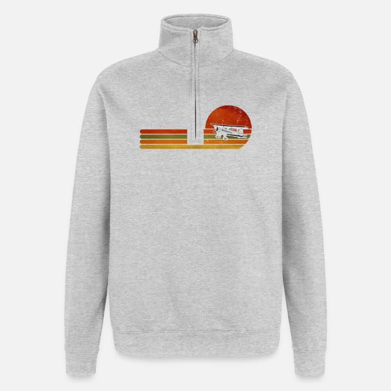 Retro Flugzeug Sunset Stripes - Quarter-Zip-Sweatshirt - Grau meliert