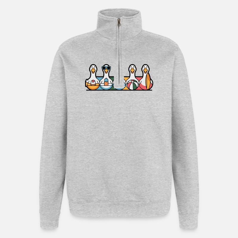 Rangée d’oies d’été - Sweat à zip 1/4 - gris chiné