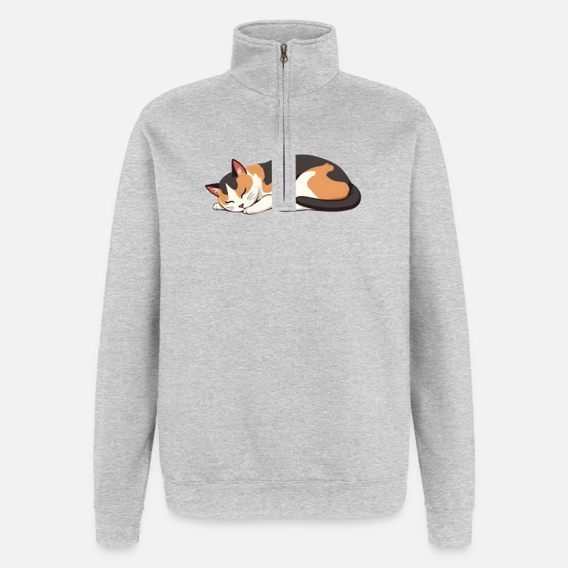 chat endormi - Sweat à zip 1/4 - gris chiné
