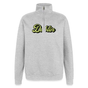 Dublin Retro Script in Lime - Quarter-Zip-Sweatshirt - Grau meliert - Vorne - AI Model Female 172 light (172cm) & AI Model Male 178 dark (178cm)