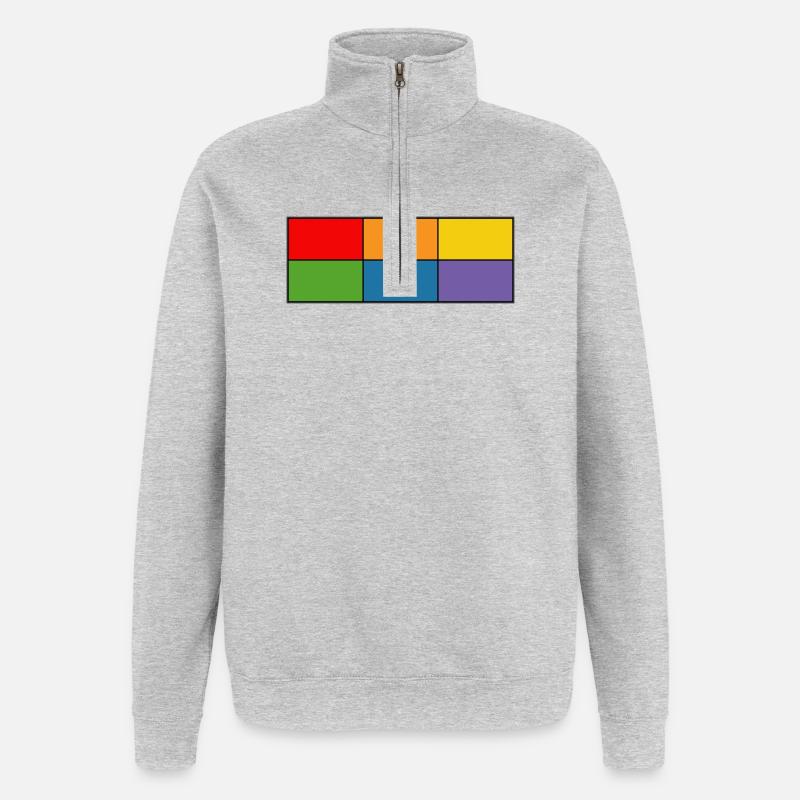 LGBT_Regenbogen_Farbblock-Raster  - Quarter-Zip-Sweatshirt - Grau meliert