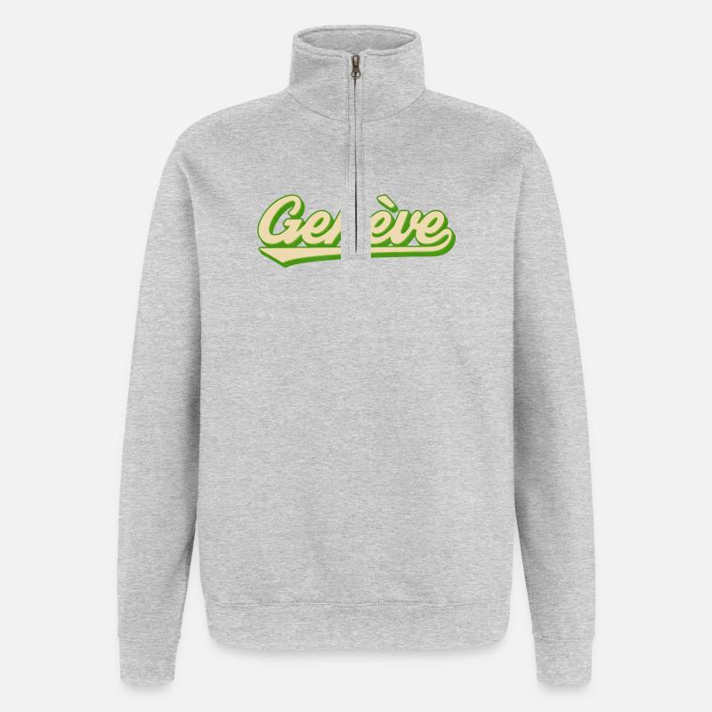 Genève Retro Script Lime - Quarter-Zip Sweatshirt - heather grey
