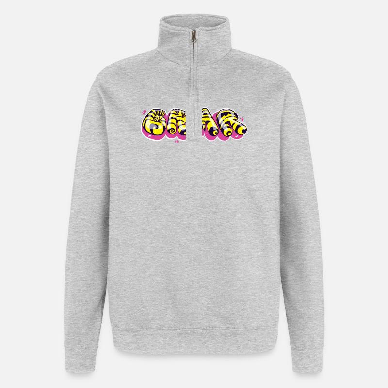 Farbenfrohes Textdesign im Graffiti-Stil - Quarter-Zip-Sweatshirt - Grau meliert
