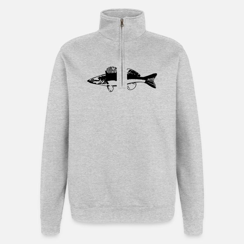 Fisch im Wasser Design auf Blau - Quarter-Zip-Sweatshirt - Grau meliert