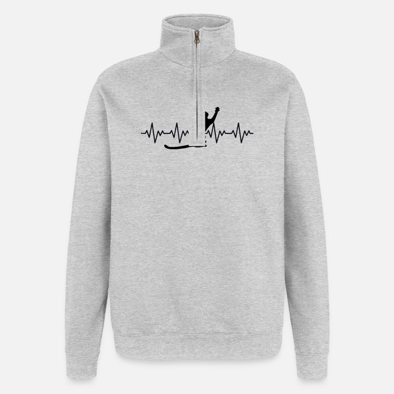 Katze EKG Herzfrequenz Herzschlag - Quarter-Zip-Sweatshirt - Grau meliert
