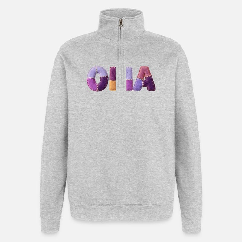 Grand-mère Patchwork Letters : Tendance majeure - Sweat à zip 1/4 - gris chiné