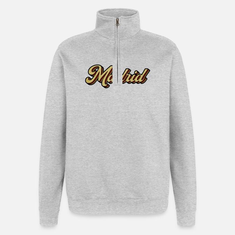 Écriture rayée rétro de Madrid - Sweat à zip 1/4 - gris chiné