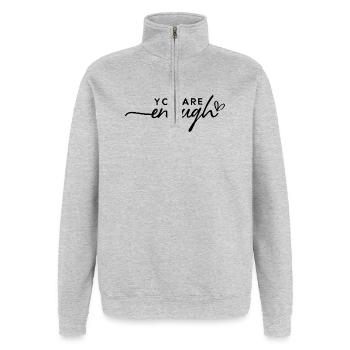 You Are Enough – Self-Love & Motivation - Quarter-Zip Sweatshirt - heather grey - Front - AI Model Female 172 light (172cm) & AI Model Male 178 dark (178cm)