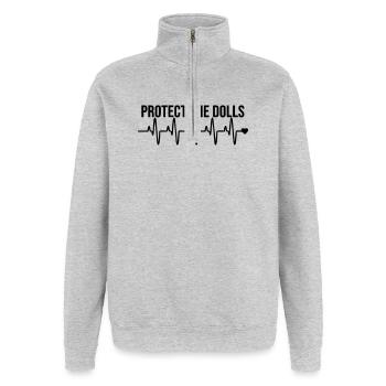 Protect_the_Dolls_love - Quarter-Zip-Sweatshirt - Grau meliert - Vorne - AI Model Female 172 light (172cm) & AI Model Male 178 dark (178cm)