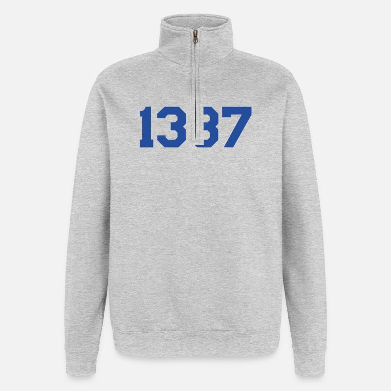 1337 – Conception en texte bleu - Sweat à zip 1/4 - gris chiné
