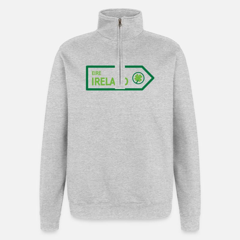 Panneau routier d’Irlande - Sweat à zip 1/4 - gris chiné