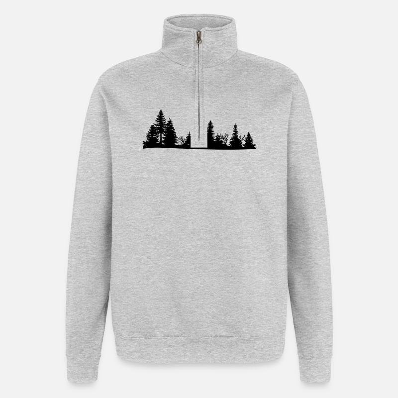 Schwarze Silhouette eines Waldes - Quarter-Zip-Sweatshirt - Grau meliert