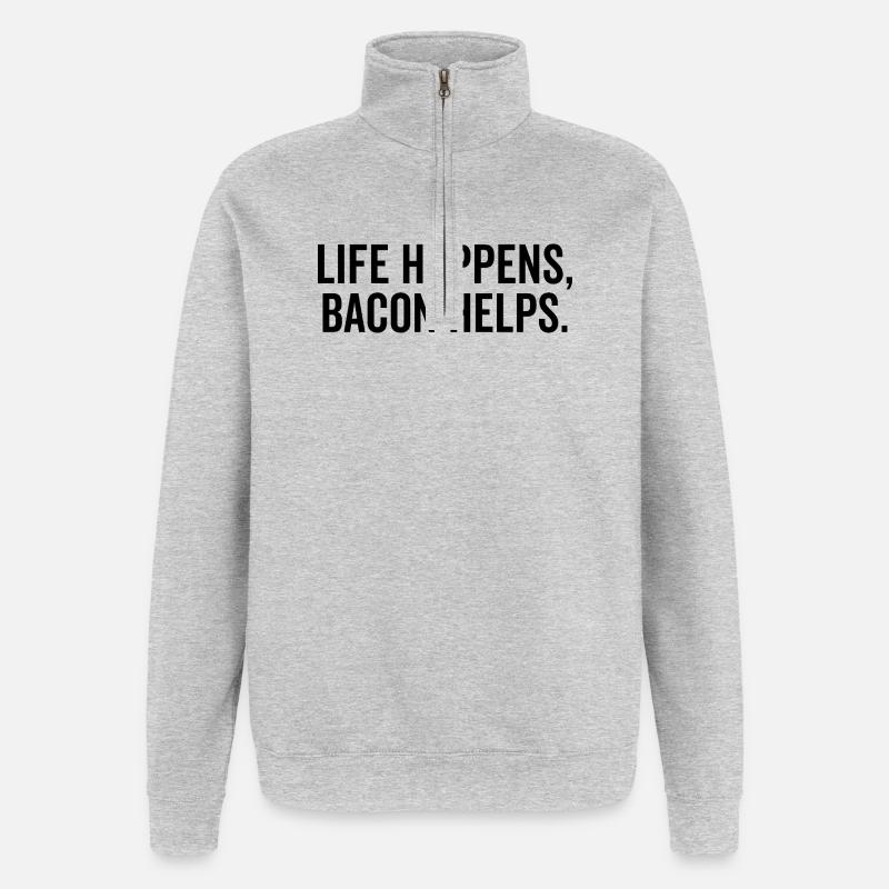La vie arrive, le bacon aide - Sweat à zip 1/4 - gris chiné