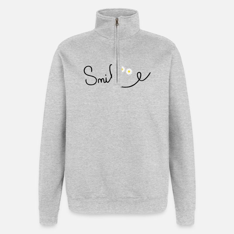 Sourire fleuri en écriture cursive - Sweat à zip 1/4 - gris chiné