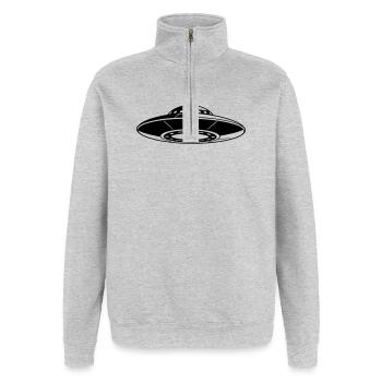 UFO - Quarter-Zip-Sweatshirt - Grau meliert - Vorne - AI Model Female 172 light (172cm) & AI Model Male 178 dark (178cm)