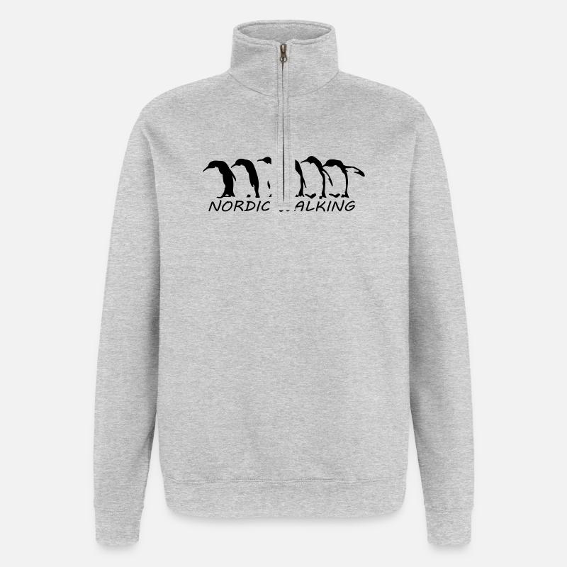 nordic walking pinguins - Quarter-Zip-Sweatshirt - Grau meliert