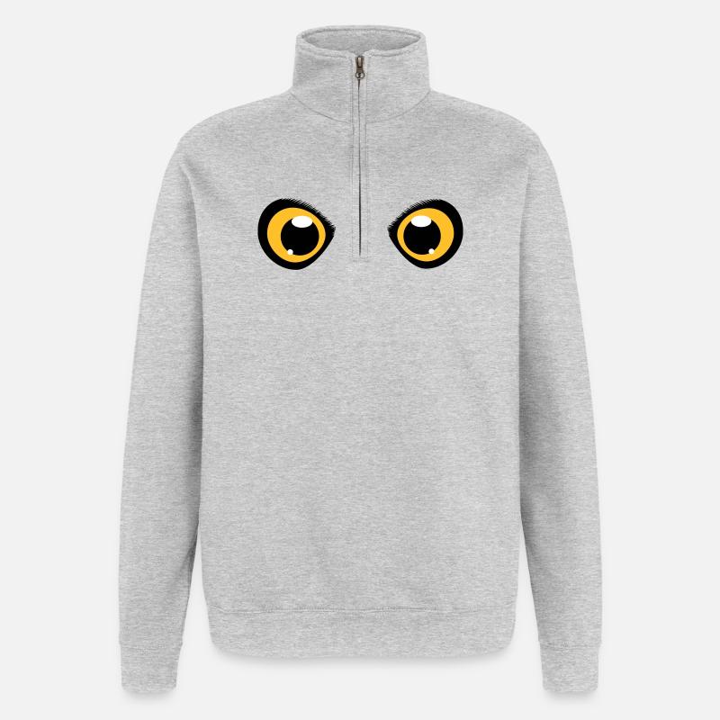 deux yeux brillants d'un hibou - Sweat à zip 1/4 - gris chiné