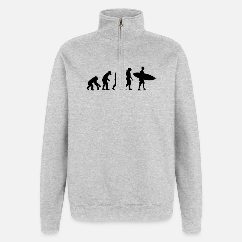 Surfeur Drôle Évolution Humaine - Sweat à zip 1/4 - gris chiné