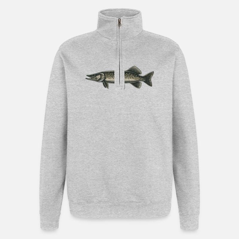 Brochet - Sweat à zip 1/4 - gris chiné