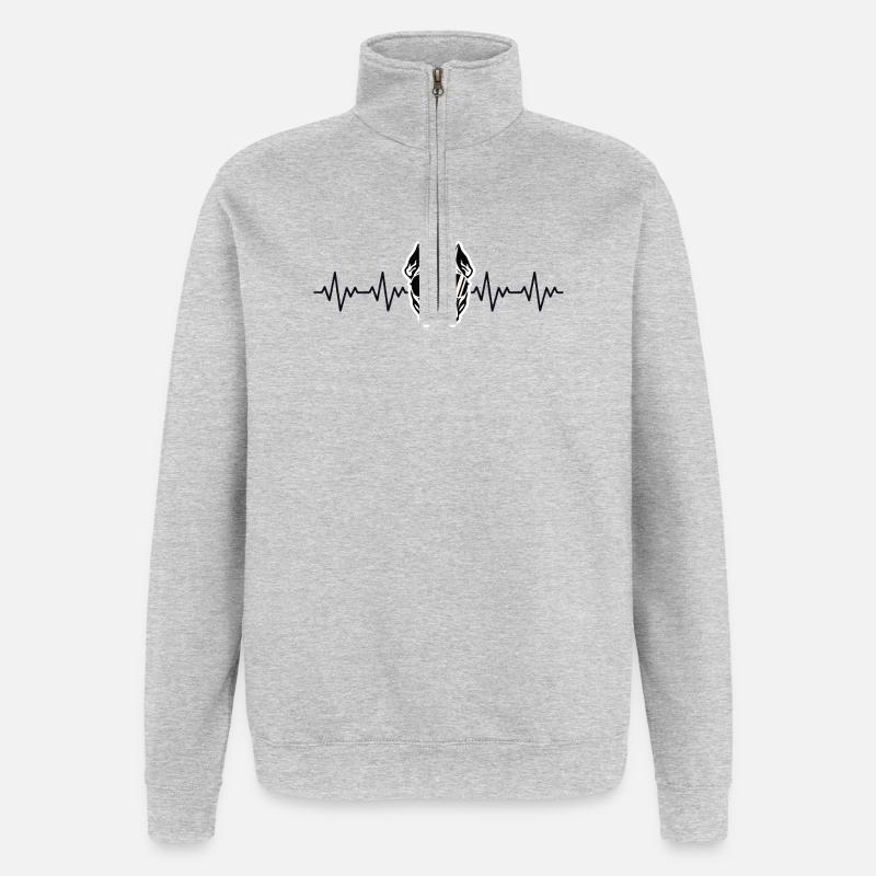 ECG du rythme cardiaque du pitbull - Sweat à zip 1/4 - gris chiné
