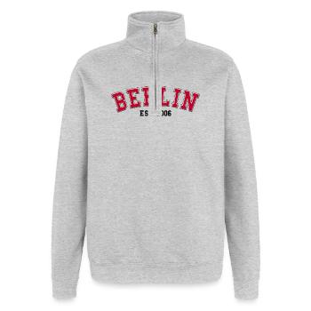 Berlin gegründet 2006 - Quarter-Zip-Sweatshirt - Grau meliert - Vorne - AI Model Female 172 light (172cm) & AI Model Male 178 dark (178cm)