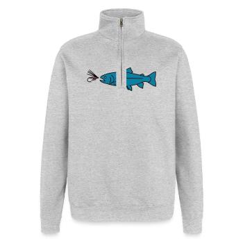 Fliegenfischen Forelle Biss Köder Vektor - Quarter-Zip-Sweatshirt - Grau meliert - Vorne - AI Model Female 172 light (172cm) & AI Model Male 178 dark (178cm)