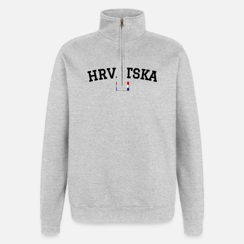 Drapeau Croatie Noir - Sweat à zip 1/4 - gris chiné