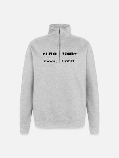 Clermont Ferrand France Coordonnées Globe - Sweat à zip 1/4 - gris chiné