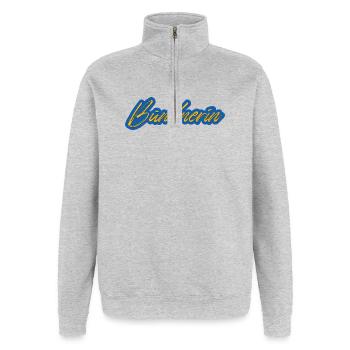 Bündnerin Schriftzug gelb-blau - Quarter-Zip-Sweatshirt - Grau meliert - Vorne - AI Model Female 172 light (172cm) & AI Model Male 178 dark (178cm)