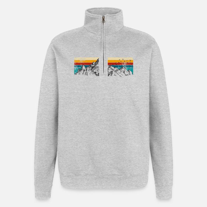 Retro Mountain Silhouette Sunset Stripes - Quarter-Zip Sweatshirt - heather grey