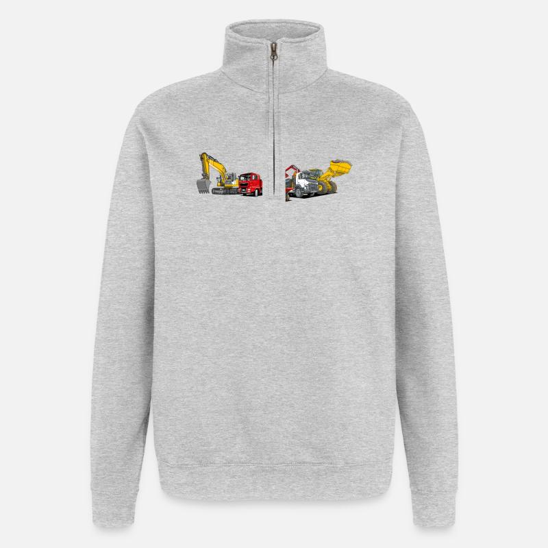 Flotte d’engins de chantier - Sweat à zip 1/4 - gris chiné