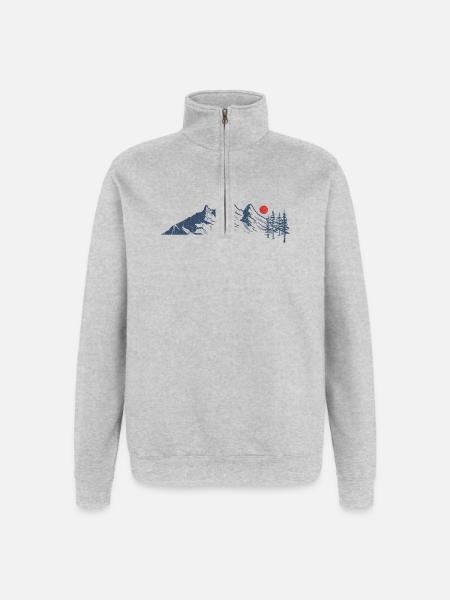 Majestic Mountain Scene with Red Sun - Quarter-Zip Sweatshirt - heather grey