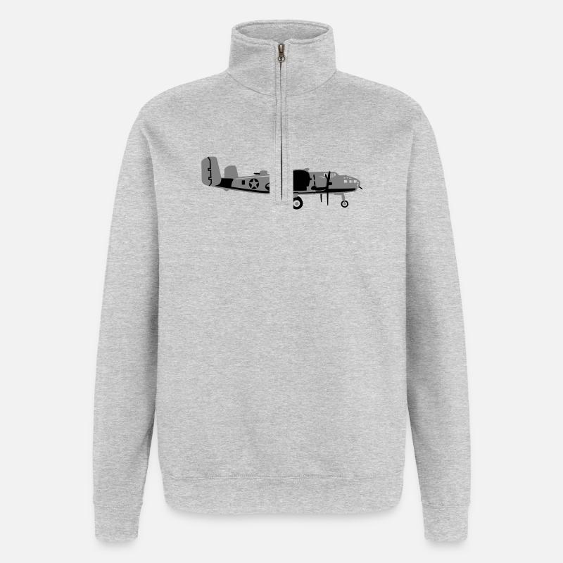 B-25 - Sweat à zip 1/4 - gris chiné