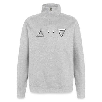 Icône minimaliste en forme de croix triangulaire - Sweat à zip 1/4 - gris chiné - Devant - AI Model Female 172 light (172cm) & AI Model Male 178 dark (178cm)