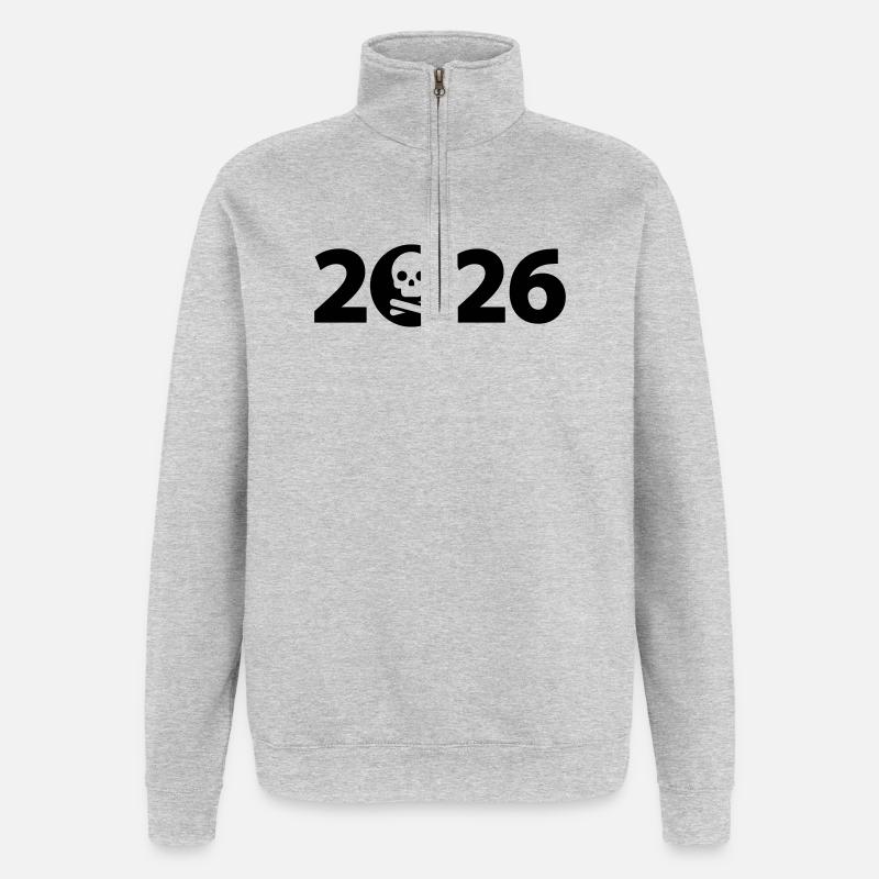 Pirate 2026, Crâne 2026, Halloween 2026 - Sweat à zip 1/4 - gris chiné