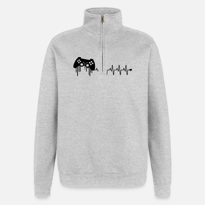 Gaming Controller Heartbeat - Quarter-Zip Sweatshirt - heather grey