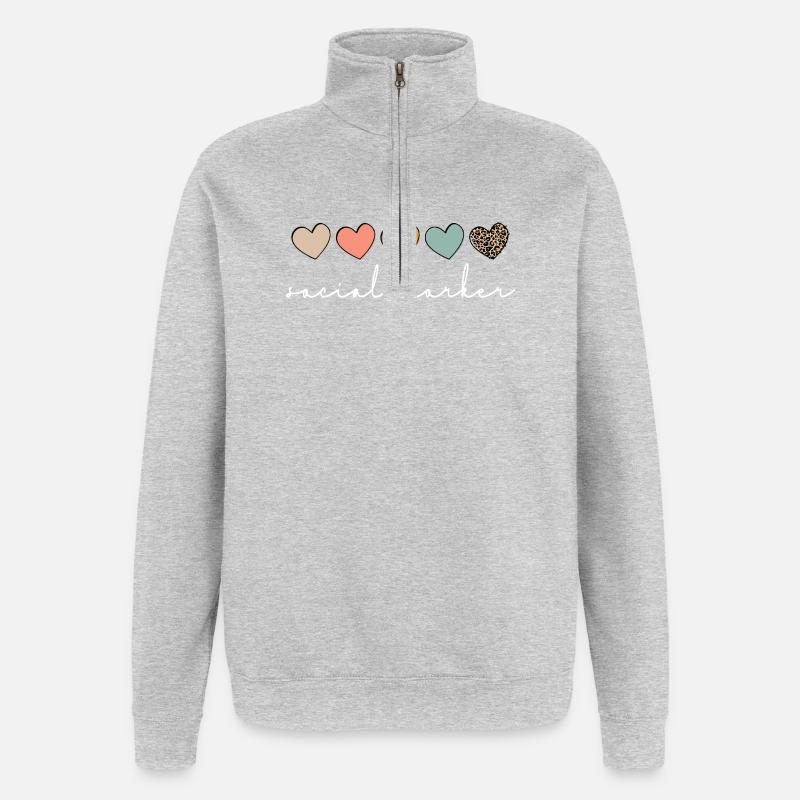 Herzliches Sozialarbeiter-Skript - Quarter-Zip-Sweatshirt - Grau meliert