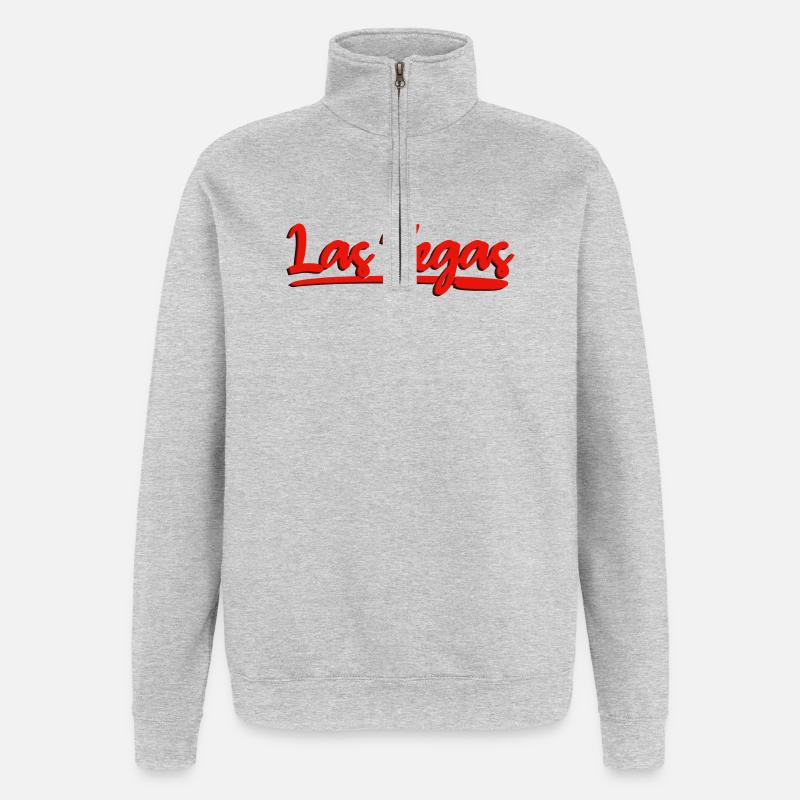 Las Vegas Lettering Red Cursive Design - Quarter-Zip Sweatshirt - heather grey