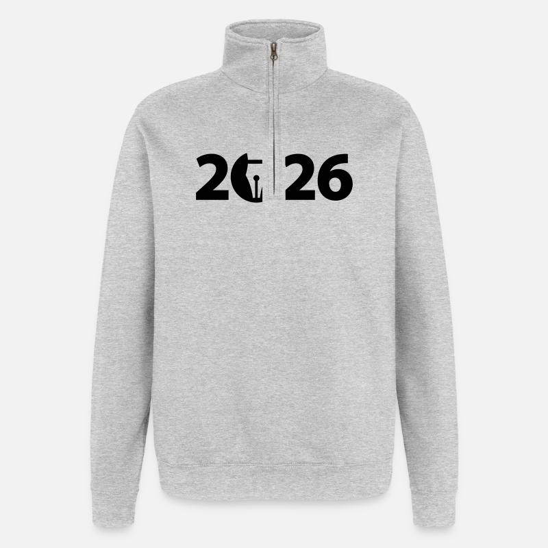 Écrivain 2026, Poète 2026, Stylo-plume 2026 - Sweat à zip 1/4 - gris chiné