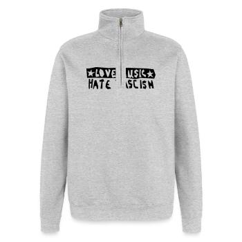 Love Music Haize Fascisme - Sweat à zip 1/4 - gris chiné - Devant - AI Model Female 172 light (172cm) & AI Model Male 178 dark (178cm)