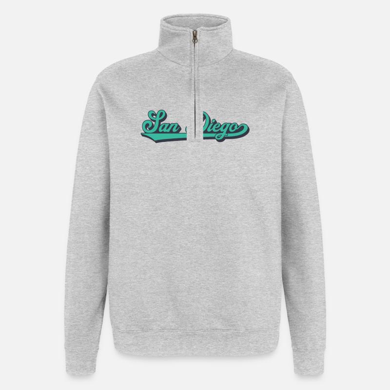 San Diego Script Retro Wave - Quarter-Zip Sweatshirt - heather grey