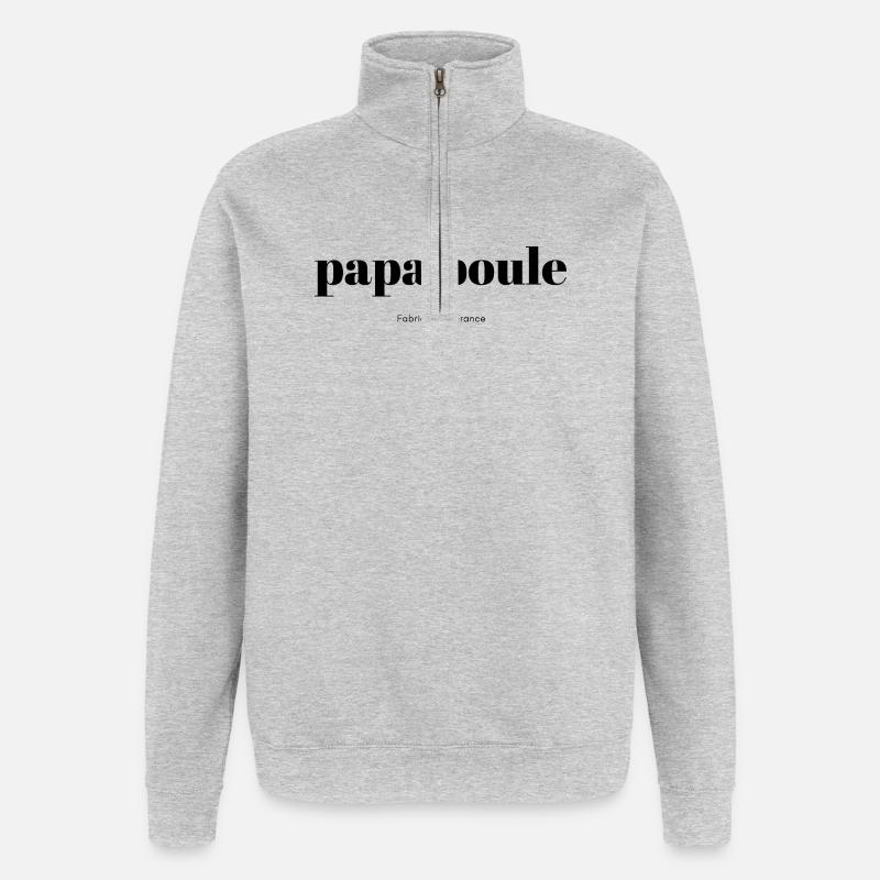 Papa-Poule-script - Sweat à zip 1/4 - gris chiné