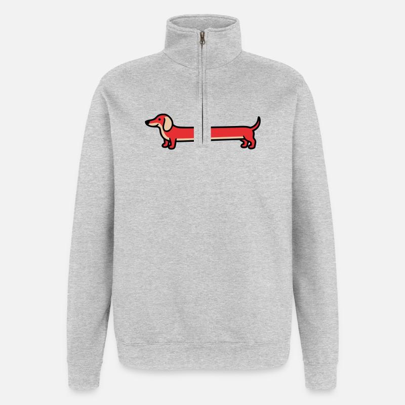 Dackel Teckel Hund Flat Design - Quarter-Zip-Sweatshirt - Grau meliert