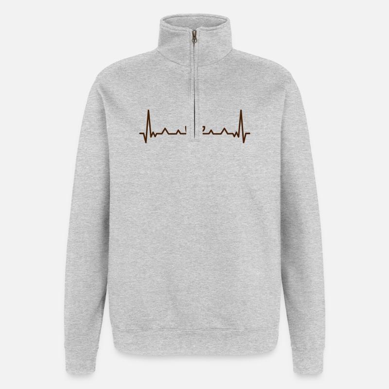 Kaffeepuls Herzschlag Muster - Quarter-Zip-Sweatshirt - Grau meliert