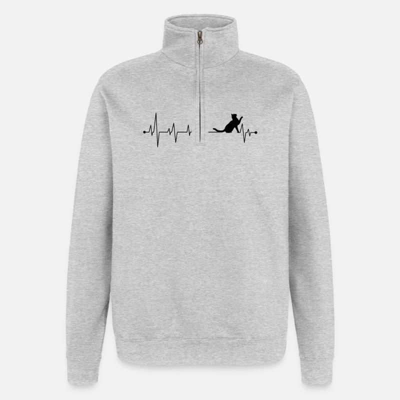Schwarzer Katzen-Herzschlag - Quarter-Zip-Sweatshirt - Grau meliert