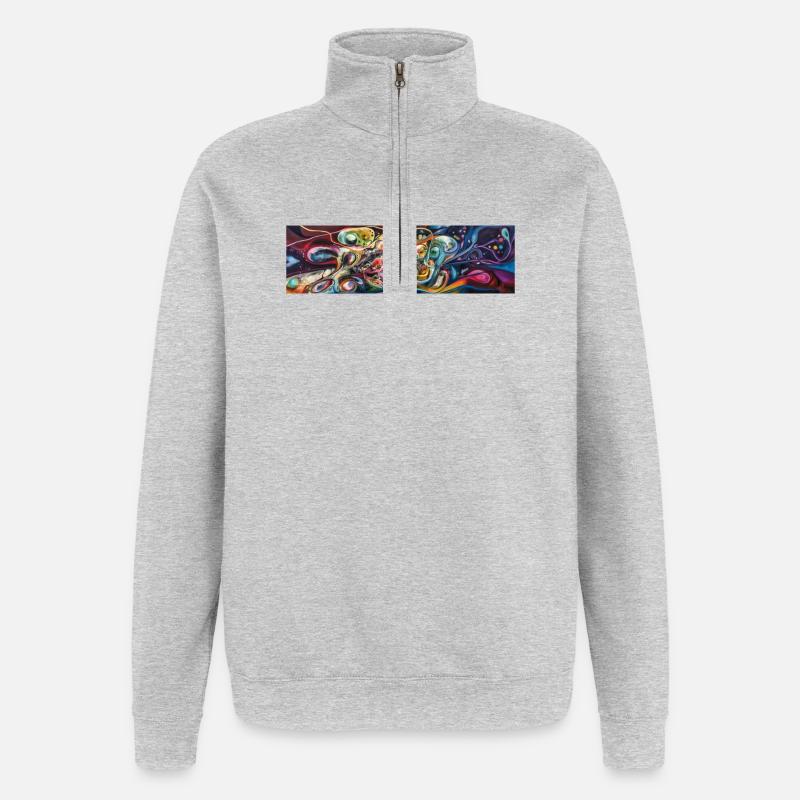 Tourbillon Cosmique Abstrait Nébuleuse - Sweat à zip 1/4 - gris chiné