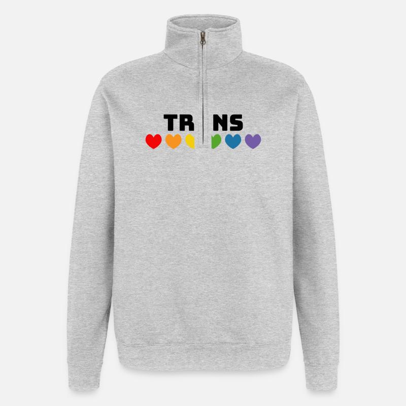 Cœur arc-en-ciel trans noir - Sweat à zip 1/4 - gris chiné