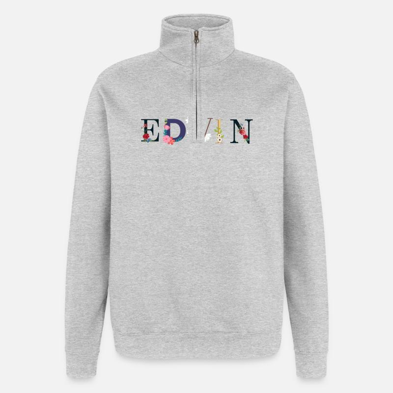EDVIN Name mit Blumen geschmückt - Quarter-Zip-Sweatshirt - Grau meliert