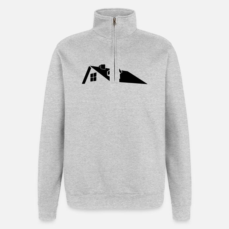 Logo des Dachhauses mit Dachgaube - Quarter-Zip-Sweatshirt - Grau meliert