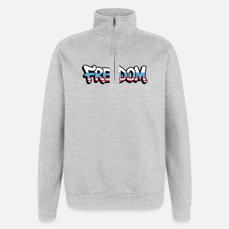 Freedom Typografie Statement Design - Quarter-Zip-Sweatshirt - Grau meliert